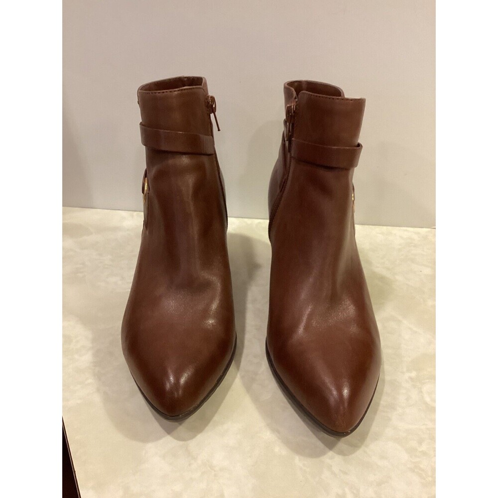 Anne Klein Chelsey Ankle Congac Brown Leather Boots 8.5M - Picture 3 of 15